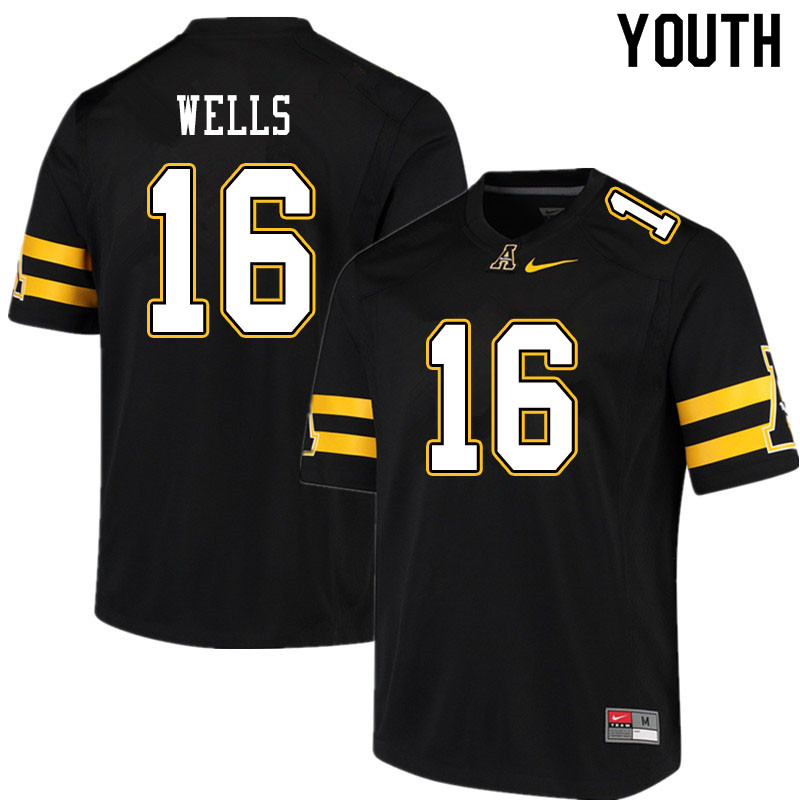 Youth #16 Christian Wells Appalachian State Mountaineers College Football Jerseys Sale-Black